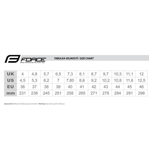 95002 boty force downhill tabulka