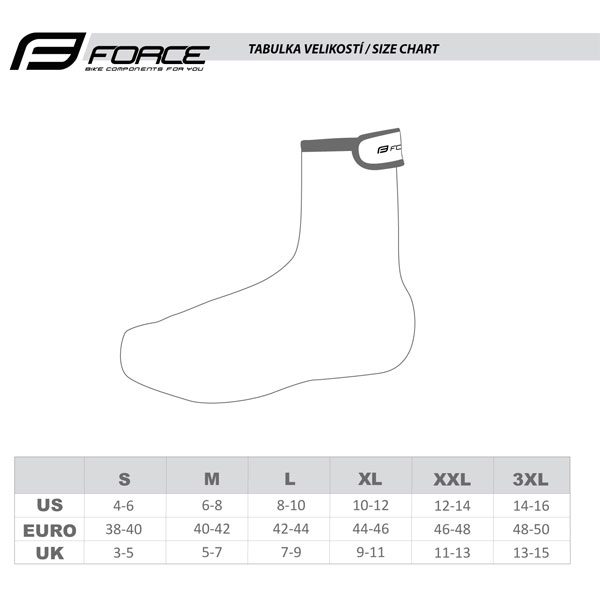 tabulka velikosti navleky tretry force pu dry